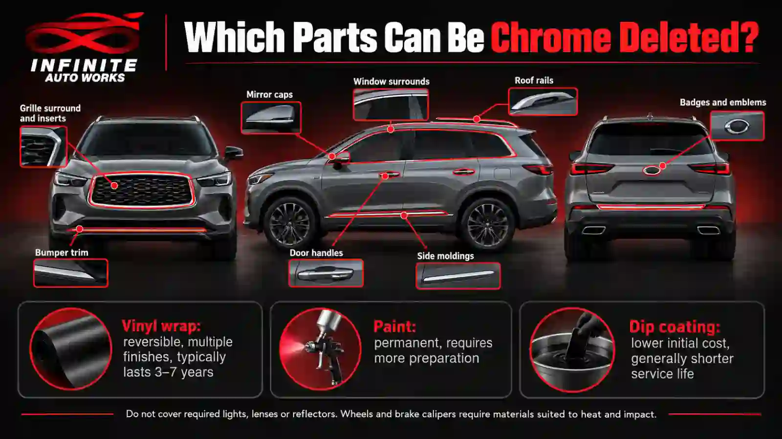 Vehicle parts that can be chrome deleted in Concord NC at Infinite Auto Works